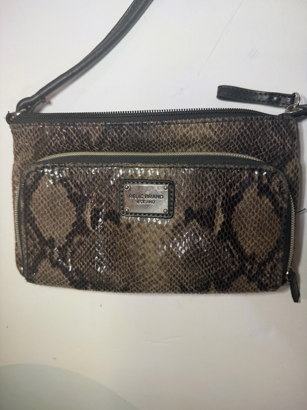 Relic Gray & Black Snakeskin Crossbody Bag